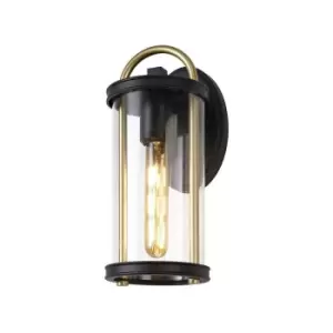 Luminosa Lighting - Small Wall Lamp, 1 x E27, Black & Gold, Clear Glass, IP54