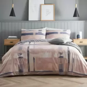 Drift Forward Grando Abstract Brush Strokes Print Reversible Eco-Friendly Duvet Cover Set, Blush, Double