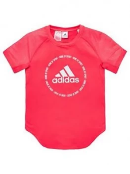 adidas Childrens Bold Short Sleeve T-Shirt - Red, Pink, Size 7-8 Years, Women