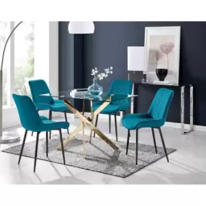 Furniture Box Leonardo 4 Gold Dining Table and 4 Blue Pesaro Black Leg Chairs