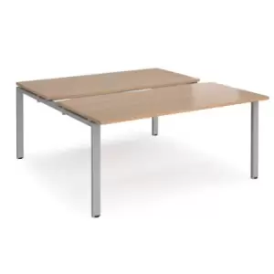 Bench Desk 2 Person Starter Rectangular Desks 1600mm With Sliding Tops Beech Tops With Silver Frames 1600mm Depth Adapt