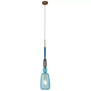 Searchlight Narghile 1 Light Mu Lighti Glass Pendant With Blue Shade And Bronze Metal