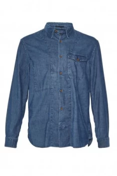 Mens French Connection Indigo Corduroy Panelled Shirt Mid Blue