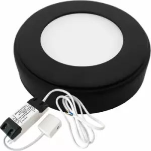 Loops - 1x matt Black Round Surface or Flush Under Cabinet Kitchen Light & Driver Kit - Natural White led