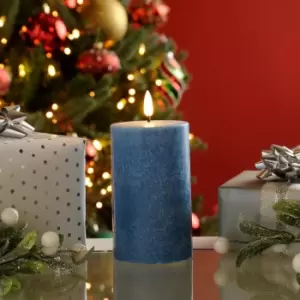 Festive 12.5cm Battery Operated Wax Firefly Pillar Candle With Timer Blue