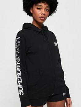 Superdry Core Sport Zip Hoodie - Black, Size 8, Women