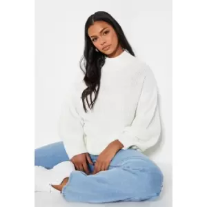 I Saw It First High Neck Balloon Sleeve Oversized Jumper - White