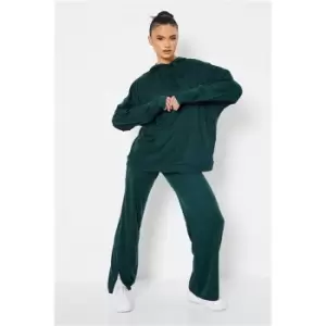 I Saw It First Forest Green Ribbed Oversized Acid Wash Hoodie And Wide Leg Set - Green