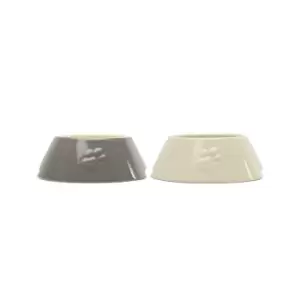 Scruffs Set of 2 Long Eared Dog Bowls Cream and Grey