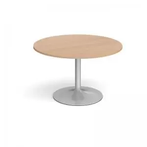 Trumpet base circular boardroom table 1200mm - silver base and beech