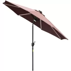 Outsunny - 2.7m Garden Parasol Summer Shelter w/ LED Solar Light Crank Tilt Coffee - Brown