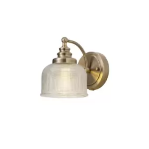 DeRuyter Switched Wall Lamp E27 Antique Brass, Prismatic Glass