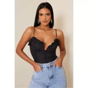 I Saw It First Black Ruched Plunge Front Top - Black