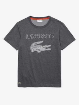 Lacoste Lacoste Oversized Croc Logo T Shirt, Grey, Size 3XL, Men