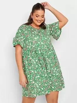 Yours Smock Tunic Dress Green Ditsy, Green, Size 18, Women