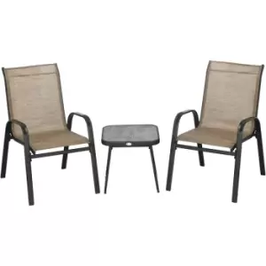 Outsunny 3PCs Bistro Set w/ Breathable Mesh Fabric & PSC Board Top Table Brown - Brown