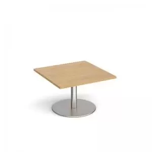 Monza square coffee table with flat round brushed steel base 800mm -