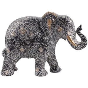 Geometric Black and Gold Medium Thai Elephant Figurine