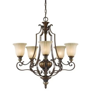 5 Light Multi Arm Chandelier Bronze, Gold Finish, E14