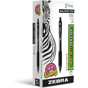 Zebra Z-Grip Ballpoint Pen 1.0mm - Black (12 Pack)