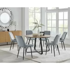 Santorini Brown Round Dining Table And 6 Grey Pesaro Black Leg Chairs - Elephant Grey