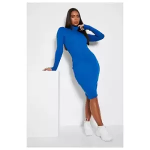 I Saw It First Cotton Rib Roll Neck Long Sleeve Dress - Blue