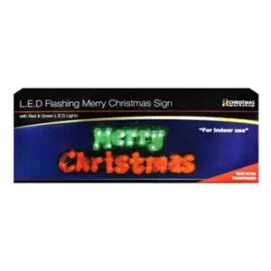 Christmas Workshop Flashing Merry Christmas 40 LED Light Sign (UK Plug) (One Size) (Red/Green)