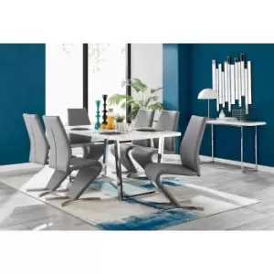 Furniture Box Kylo White High Gloss Dining Table and 6 Grey Willow Chairs