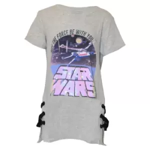 Star Wars Girls May The Force Be With You Glitter Long T-Shirt (4 Years) (Heather Grey)