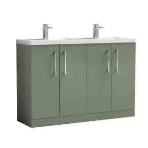 Nuie Arno 1200mm Floor Standing 4 Door Vanity & Double Polymarble Mid-Edge Basin Satin Green