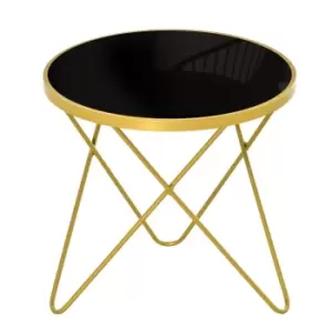 Homcom Black Tempered Glass Coffee Table Side Table With Gold Steel Legs 43X43X40Cm