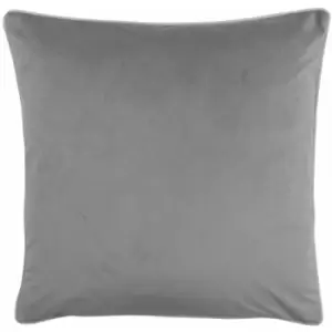 Riva Paoletti Meridian Faux Velvet Piped Cushion Cover, Grey/Blush, 55 x 55 Cm