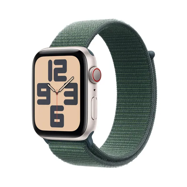 Apple Watch SE (2nd Gen), 40mm, Starlight Aluminium Case, GPS + Cellular [2024] - Lake Green Sport Loop