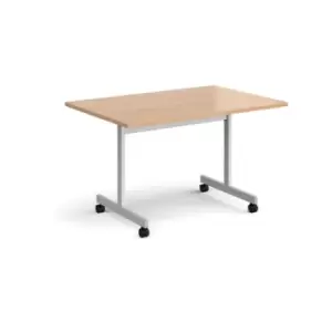 Rectangular fliptop meeting table with silver frame 1200mm x 800mm - beech