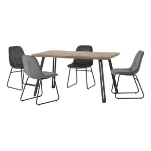 Quebec Wave Oak Effect Dining Table with 4 Lukas Grey Dining Chairs Grey
