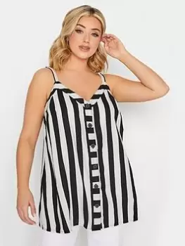 Yours Button Through Cami Black White, Black, Size 16, Women