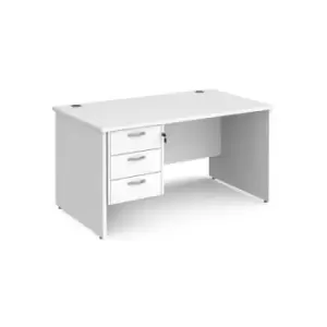 Office Desk Rectangular Desk 1400mm With Pedestal White Top And Panel End Leg 800mm Depth Maestro 25 MP14P3WH