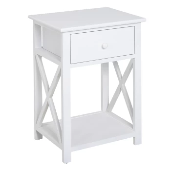 HOMCOM Traditional Accent End Table With 1 Drawer,X Bar Bottom Storage Shelf, for Living Room Bedroom Room 40L x 30W x 55H cm - White AOSOM UK