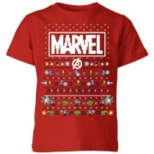 Marvel Avengers Pixel Art Kids Christmas T-Shirt - Red - 7-8 Years