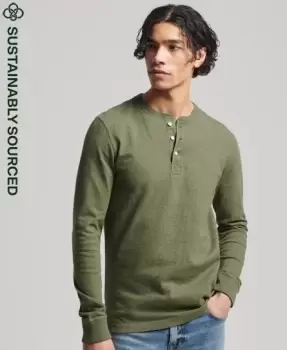 Superdry Mens Organic Cotton Long Sleeve Henley Top Green / Thrift Olive Marl - Size: S