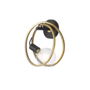 Wales Double Ring Wall Lamp, E27, Matt Black, Painted Gold