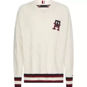 Tommy Hilfiger Monogram Cable V-Nk Sweater - Cream