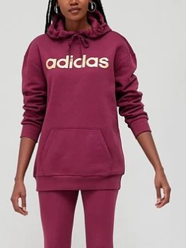 adidas Essentials Linear Oversized Fleece Hoodie - Red, Red Size XS Women