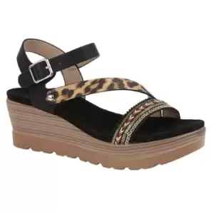 Cipriata Womens/Ladies Cinzia High Wedge Sandals (5 UK) (Black/Leopard Print)