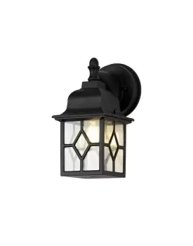 Down Square Criss Cross Wall Lamp, 1 x E27, IP44, Sand Black, Clear Seeded Glass, 2yrs Warranty