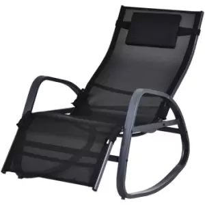 Patio Adjust Lounge Chair Rocker Outdoor w/ Pillow, Footrest- Black - Outsunny