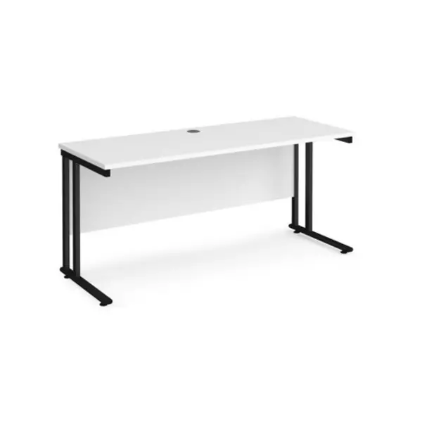 Office Desk 1600mm Rectangular Desk With Cantilever Leg White Tops With Black Frames 600mm Depth Maestro 25