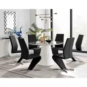 Furniture Box Palma White Marble Effect Round Dining Table and 6 Black Willow Chairs