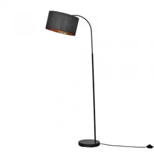 Curva Black Floor Lamp with Large Black and Gold Reni Shade