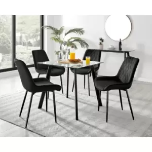 Furniturebox UK - Furniturebox Seattle Glass and Black Metal Leg Square Dining Modern Industrial Dining Table & 4 Black Pesaro Black Leg Velvet Chairs